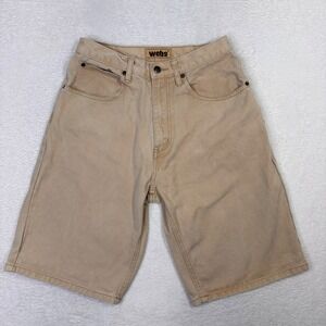 Webs Mens Baggy Skate Shorts Tan Khaki Cotton Denim W32 Vintage Y2K 90s Grunge